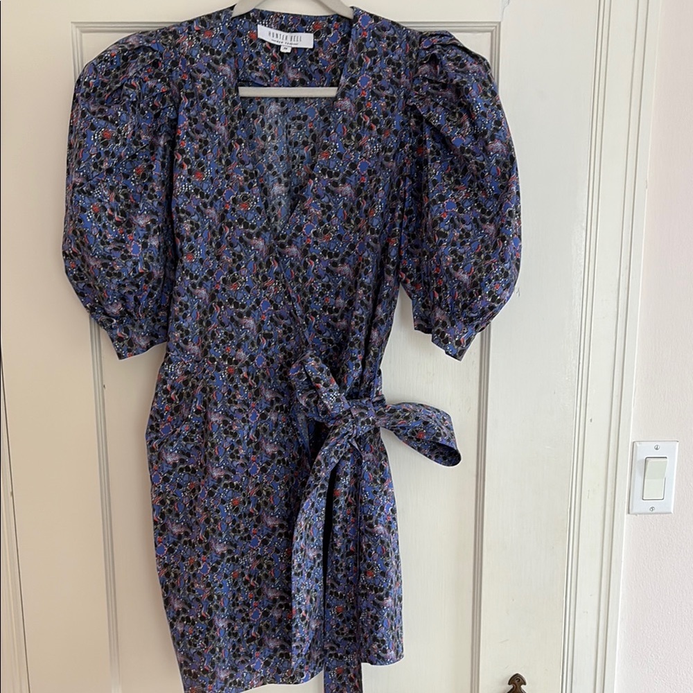 Hunter Bell Blue Puff Sleeve Wrap Dress size M